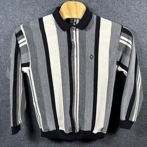 VTG Knights of Round Table‎ Men's Long Sleeve Striped Polo Shirt Size M